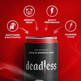 Deadless Adaptogen Elixir Drink – Non-Alcoholic Seltzer for Stress Relief, All-Natural & Gluten-Free with Nootropics (Sparkling Water, 4-Pack, Citrus Sinner)