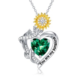 Seiyang Sunflower Necklace 925 Sterling Silver You Are My Sunshine Jewelry Sunflower Gifts May Emerald Heart Birthstone Pendant Necklace Christmas Jewelry Gifts for Women