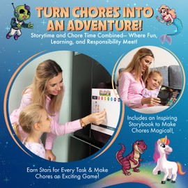CRAFTYCOO Magnetic Chore Chart for Kids - Engaging Behavior Chart for Kids at Home with 30 Chore Magnets, 49 Magnetic Stars, and Luci & Luke's Enchanted Chore Quest Book to Teach Responsibility