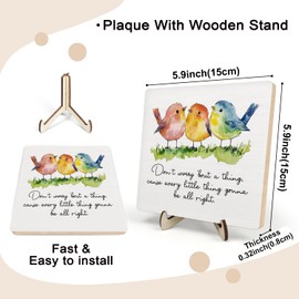 Inspirational Wooden Sign – Every Little Thing Is Gonna Be All Right-Quote Plaque with Watercolor Birds, Uplifting Desk Decor for Home or Office, Gift for Women, Teachers, Friends, Graduation(Colour, 5.9 x 5.9 inches)