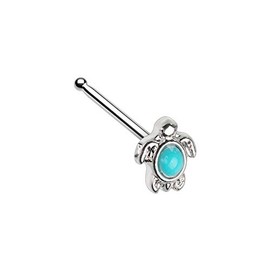 Pierced Owl Turquoise Stone Center Sea Turtle Stainless Steel Petite Nose Bone Stud