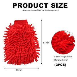 JUSTTOP 2PCS Premium Microfiber Wash Mitts, Absorbent Scratch-Free Lint-Free Double Sided Wash Glove, Soft Reusable Knobby Wash Mitt Glove Great for Car Washing Detailing Waxing (Red)