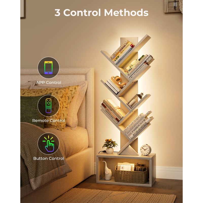 Evermagin 6 Tier Tree Bookshelf with Lights, LED Book Tree