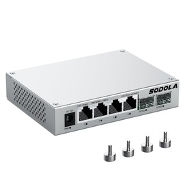 SODOLA 2.5Gb Switch,4 x 2.5G Base-T Ports, 2 x 10G SFP+, Aluminum Alloy Cooling & Magnetic Mounting,2.5 Gigabit Network Switch Fanless Plug & Play, Unmanaged Multi-Gigabit Switch,Lifetime Protection
