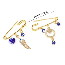 Honbay 2PCS Fashion Enamel Alloy Rhinestone Evil Eye Brooches Safety Pins with Tassel Lucky Charms