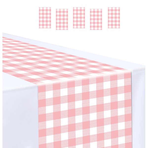 MUNILAIL 6 Pcs Pink and White Checkered Table Runner 14