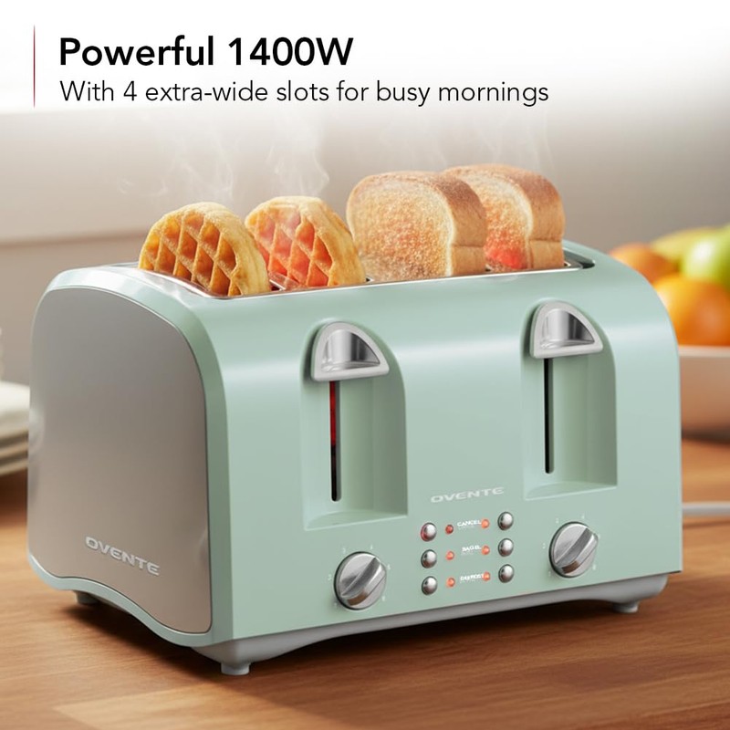 OVENTE Electric 4-Slice Toaster Machine with 6-Shade Selector Setting, Cancel