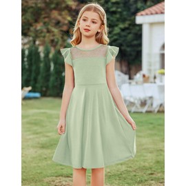 Arshiner Girls' Special Occasion Dresses Summer Formal Party Wedding Mesh Dress Sage Green Size 10-12