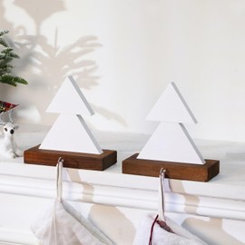 Beeveer 2 Pcs Christmas Tree Stocking Holder for Mantle Fireplace, Wood Christmas Stocking Hanger Rustic Xmas Stocking Stand for Holiday Decoration(Small)