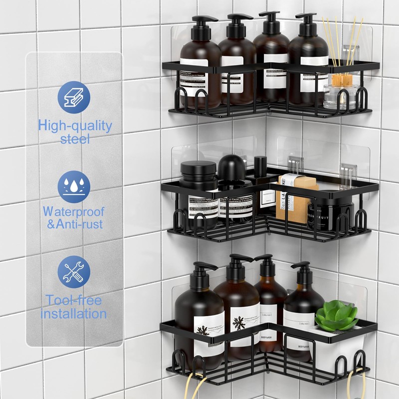 LOOBOV Shower Caddy Corner, 3-Pack Rustproof Shower Shelves, Bathroom Caddy