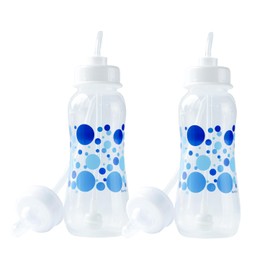 Hands-Free Baby Bottle - Sistema de Lactancia Anticólico Biberón de 9 oz con Tetina/Pezón de Flujo Rápido 3m+ con Sistema de Alimentación con Tubo y Pajita para Niños Pequeños (2 Biberones - Azul)