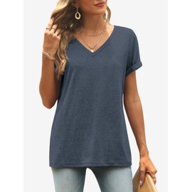 T Shirts Short Sleeve V Neck Tees Womens Fashion Tops Loose Fit Lightweight Casual Summer Outfits Clothes 2025 Navy Beach