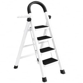 Bluelander Escalera Plegable Multifuncional Tubular 4 Peldaños, Patas de Goma Antideslizante, para Uso Diario en Hogar, Estable, Compacta De Fácil Alm