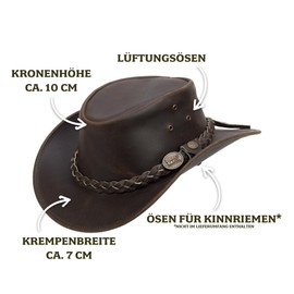 Rugged Earth Pathfinder Classic - Durable Leather Hat for Western, Bushcraft & Outdoor | Vintage Cowboy Hat with Air Eyelets & Chin Strap Eyelets, brown, M