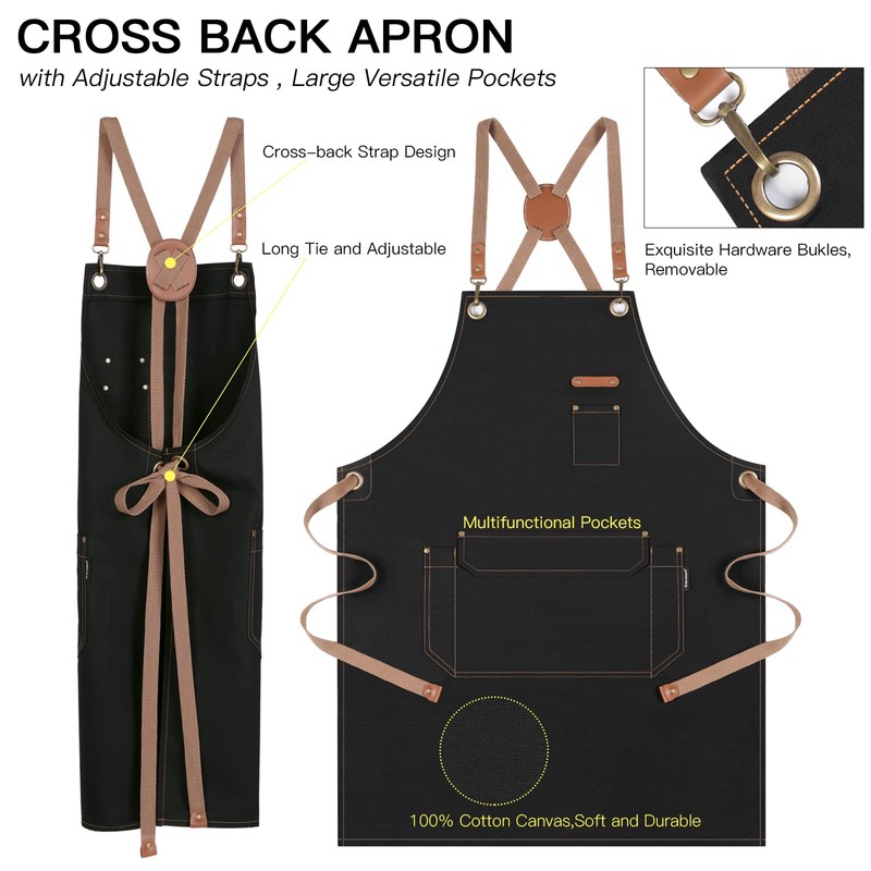 Genixart Chef Apron for Men Women - Cross Back Kitchen