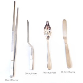 4 Pcs Stainless Steel Kitchen Chef Cooking Tweezers Precision Tongs Drawing Spoons Offset Spatula Set for Professional Chef Food Culinary Plating Decorating (Silver)