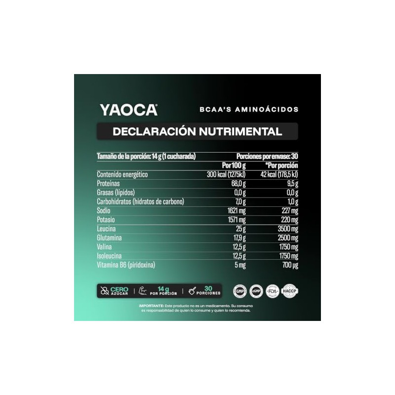 YAOCA, BCAA's en polvo 420g | Suplemento a base de