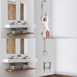 JCWANGDEFU Folding Shower Seat Wall Mounted Bathroom Bathtub Safety Stool Chair, Solid Wood, with Support Legs, Load of 350 lbs, 14.88"(L)*12"(W)*17.12"(H) (WPC)