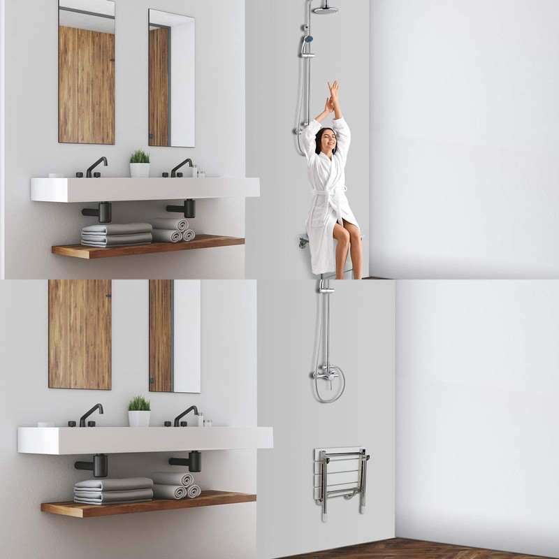JCWANGDEFU Folding Shower Seat Wall Mounted Bathroom Bathtub Safety Stool