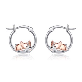 Corgi Earrings S925 Sterling Silver Dog Hoop Earrings Corgi Jewellery for Corgi Lovers for Women, Sterling Silver, No Gemstone