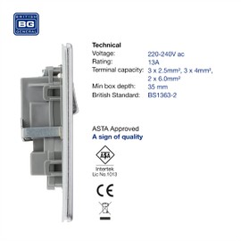 BG Electrical FBS22G-01 Double Switched Screwless Flat Plate Power Socket, Brushed Steel, 13 Amp