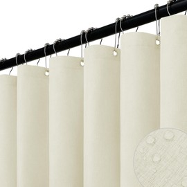 Easy-Going Linen Look Shower Curtain with Magnets, Heavy Duty Hotel Quality Shower Curtains for Bathroom, Washable Waterproof Bath Curtain with 12 Shower Curtain Rings, 72x72 in, Ivory