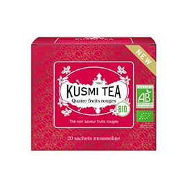 Kusmi Tea Four Red Fruits - 20 Muslin Tea Bags - Organic Black Tea Flavored with Strawberries, Raspberries, Redcurrants & Cherries