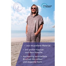 Penguin Poncho Sustainable Bath Poncho in One Size (S - XL) - Cuddly Surf Poncho with Hood, Bum Bag and Carry Bag - Changing Aid, Towel Poncho, Bath Towel (Blue or Grey), lightgrey