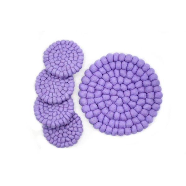Woollyfelt Hand Crafted Purple Wool Felt Trivet and Coaster Set