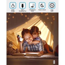 2 Pack USB Rechargeable Camping Light Bulbs, Auto On Off Light Bulb with 3 Brightness, Portable Hanging LED Tent Lights for Camping Tent Hiking Emergency