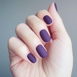 Dark Blue Short Square Fake Nails, 48PCS Matte Navy Blue Press on Nail,Natural False Nails,Acrylic Artificial Fake Nail Full Cover False Nails for Women Nail Art (Deep Purple, One Size)