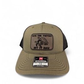 Save The Turtles Hit It Raw Hat - Funny Comedy Hat - Plastic Straws Environment - Beach Hats For Men - Fathers Day Christmas Birthday Gift For Dad Husband Son Boyfriend - Richardson 112 Trucker Hat (Loden)