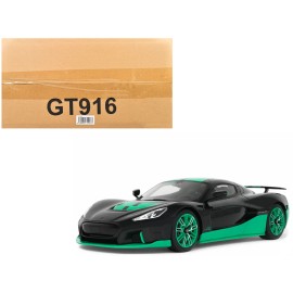 DCD 2023 Rimac Nevera 1/18 Model Diecast Toy Black with Green Stripes by GT Spirit