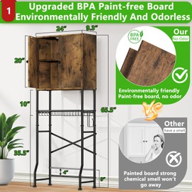 Over The Toilet Storage Cabinet - 2-Door Bathroom Organizer Shelf, Freestanding Space-Saver Toilet Rack with Privacy Protection, Water-Resistant Above Toilet Storage Cabinet for Small Bathrooms(Brown)