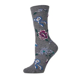 Natori Woodland Women's Cotton Blend Crew Socks Medium Gray Heather 9-11