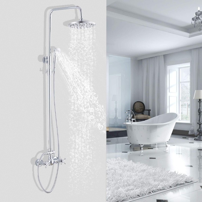 GGStudy Chrome Rain Shower System Set 2 Knobs Mixing 8