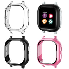 Snyeest [3-Pack] Case Compatible for Gizmo Watch 2 Screen Protector for Kids, Tempered Glass case Only Compatible for Verizon Gizmo Watch 2(Black+Clear+Pink)