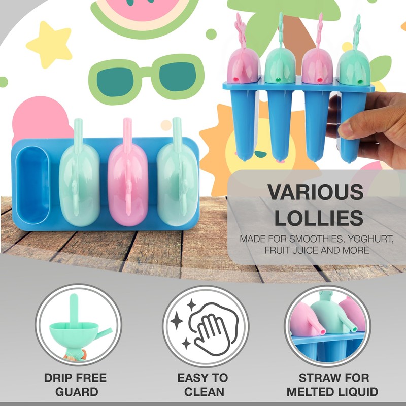 Ice Lolly Moulds, Healthy Refreshing Fruit Treat Maker with Sticks