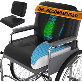 Wheelchair Cushion for Pressure Relief - (2-PIECE Set) 18”x16” Anti-Slip Wheelchair Seat Cushions for Adults, Seniors with Lumbar Pillow and Removable Strap, Gel Cushion for Wheelchair