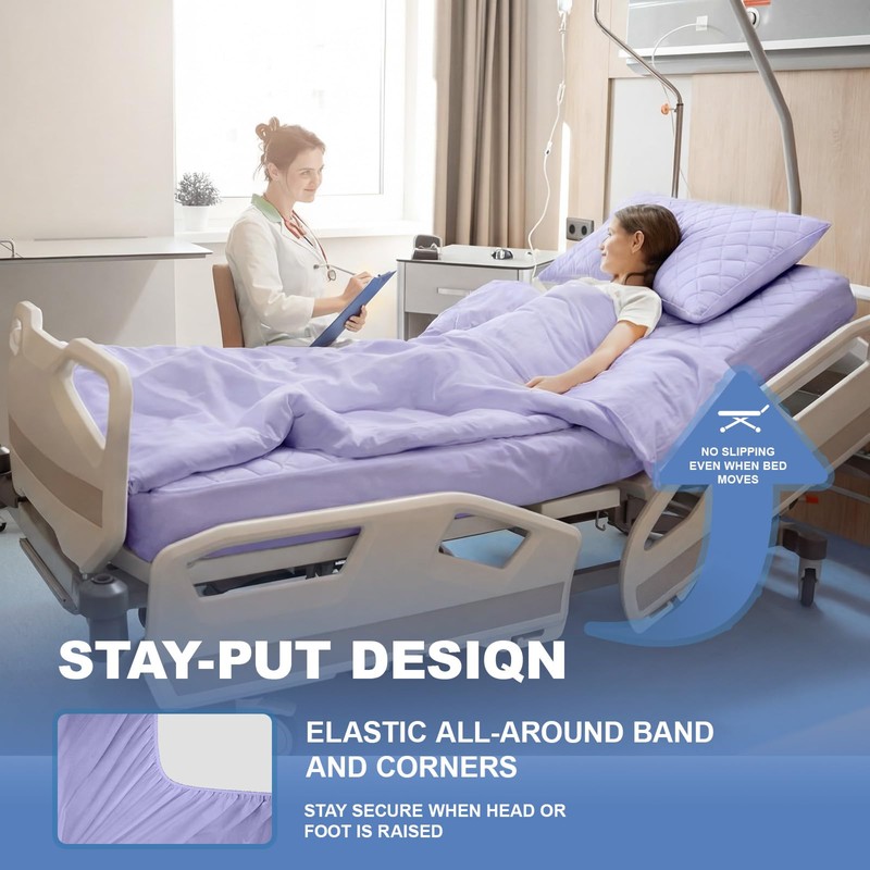 Lounsweer 3 Piece Hospital Bed Sheet Set, Purple Waterproof Bed