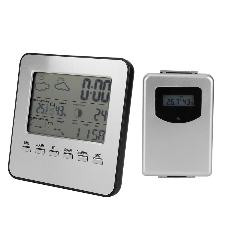 Thermometer Hygrometer with Weather Report Alarm Clock Wireless Temperature Humidity