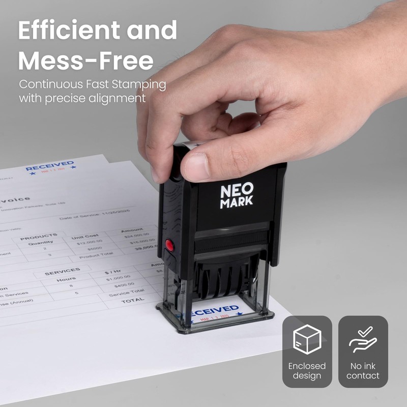 NEO MARK Self-Inking Received Date Stamp, 12-Year Adjustable Dater
