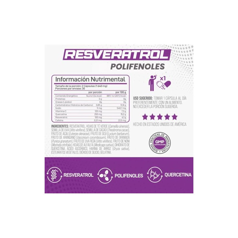 Forzagen | Suplemento Alimenticio Resveratrol+Polyphenols | 100 mg de Resveratrol