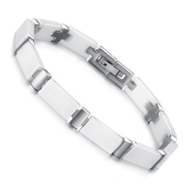 Cupimatch Women Elegant 6.5MM White Ceramic Stainless Steel Cross Link Chain Bracelet Bangle Gift