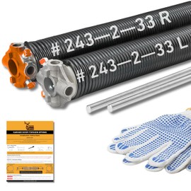 Pair of 2" Heavy Duty Garage Door Spring Replacement Set with Non-Slip Winding Bar & Gloves - Torsion Springs for Garage Door with Electrophoresis Black Coating, Minimum 20,000 Cycles (0.243x2''x33')