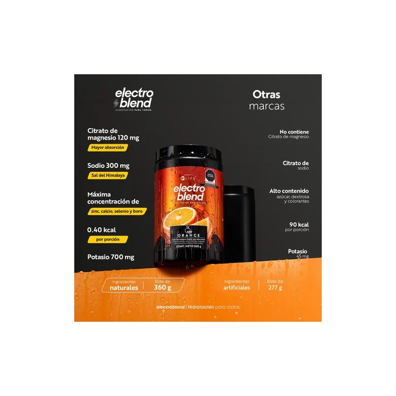 Bebida Hidratante En Polvo 360gr. Electroblend. B Life Sabor Orange
