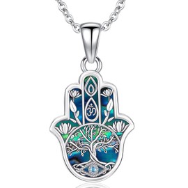 Aniu Necklaces for Women, Hamsa Hand of Fatima Silver Chain Women's 925, Hand of Evil Eyes Pendant with Cubic Zirconia, Gifts for Girlfriend, Mum and Birthday with 46 cm Chain, Sterling Silver