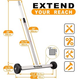 Magnetic Pick Up Sweeper 17-inch Heavy Duty Magnet Pickup Lawn Sweeper Roofing Tools, 8.8 Lbs Yard Magnet with Telescoping Holder and Wheels to Pick Up Nails Magnetic Sweeper for Construction - Size: 17 inches