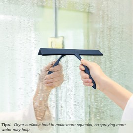 Squeegee for Shower Glass Door, 11-Inch Shower Squeegee for Glass Doors, Bathroom Silicone Squeegees Wiper for Shower with Non-Slip Handle, No-Drilling Silicone Hanging Hook, for Tiles (Dark Blue)