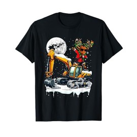 Dabbing Reindeer On Excavator Truck Christmas Driver Lover T-Shirt